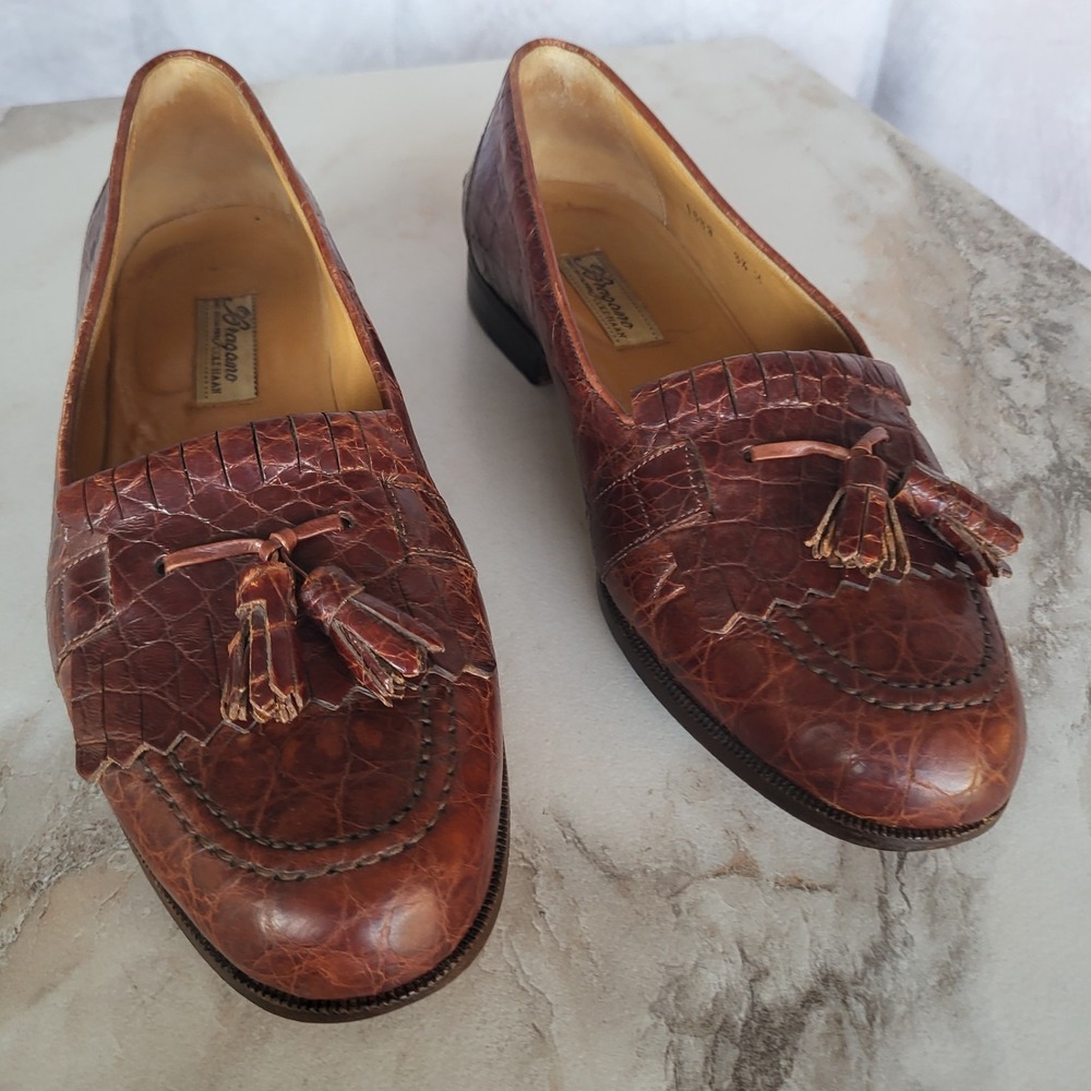 Bragano Cole Haan ITALY Genuine Crocodile Kiltie Tassel Loafers Size 8.5 M